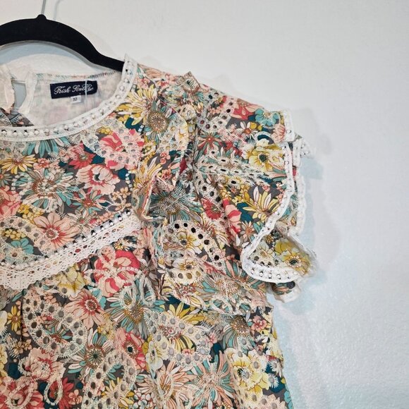 Trish Scully Floral Blouse Top Women Size 10 Eyelet Flutter Sleeve Paisley Boho - Picture 3 of 6
